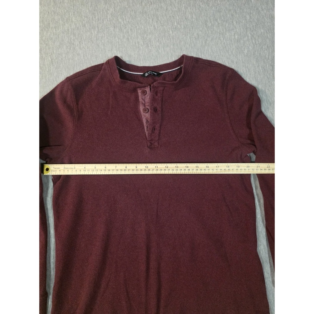 Member's Mark Men's Burgundy Henley T-Shirt L Long Sleeve Cotton Knit Button - Picture 4 of 4